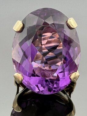Vintage 14K Yellow Gold Large Oval Amethyst Cocktail Ring ~50ct, 17.7g